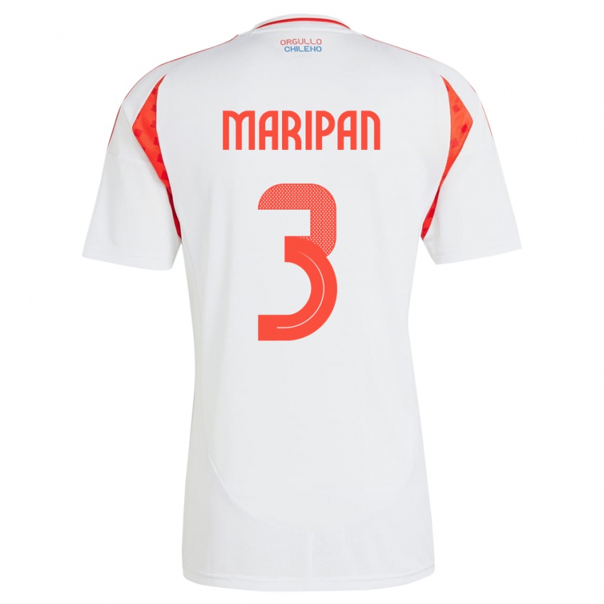 Hombre Camiseta Chile Guillermo Maripán #3 Blanco 2ª Equipación 24-26 La Camisa Perú