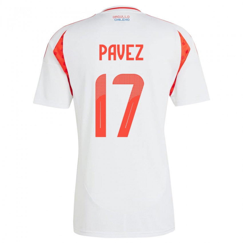 Hombre Camiseta Chile Esteban Pavez #17 Blanco 2ª Equipación 24-26 La Camisa Perú