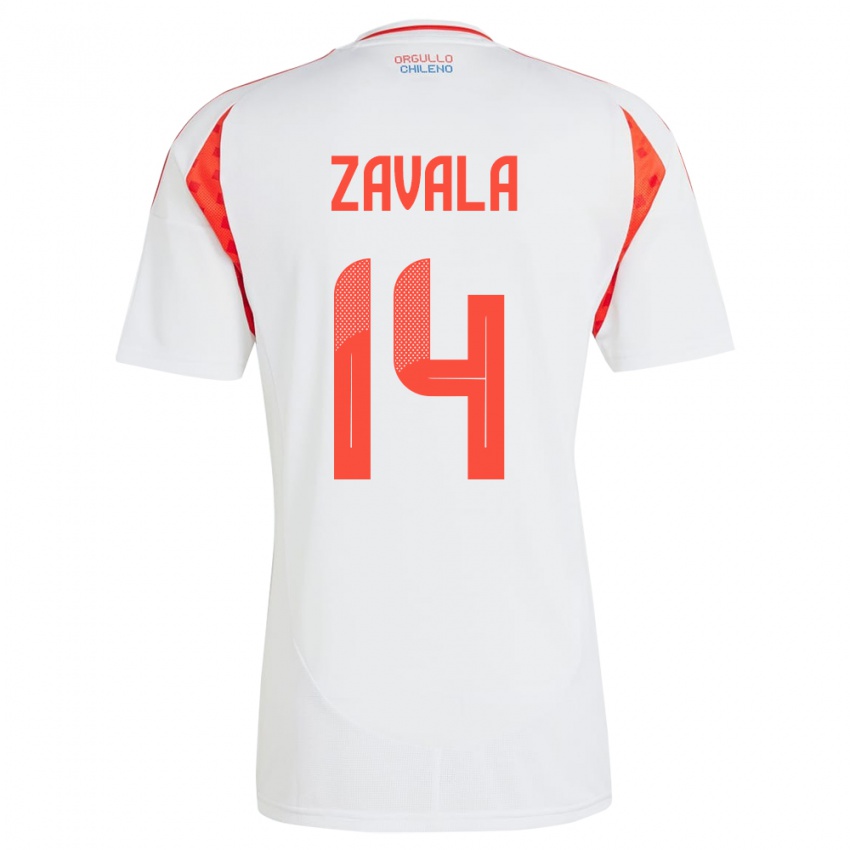 Hombre Camiseta Chile Cristián Zavala #14 Blanco 2ª Equipación 24-26 La Camisa Perú