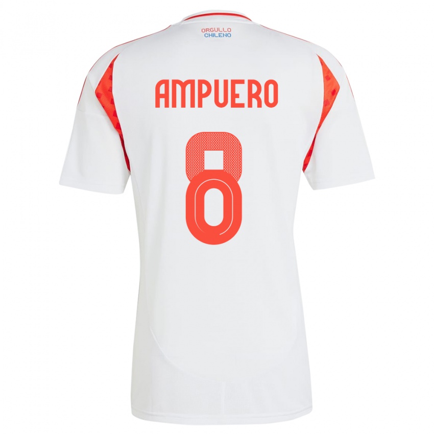 Hombre Camiseta Chile Benjamín Ampuero #8 Blanco 2ª Equipación 24-26 La Camisa Perú