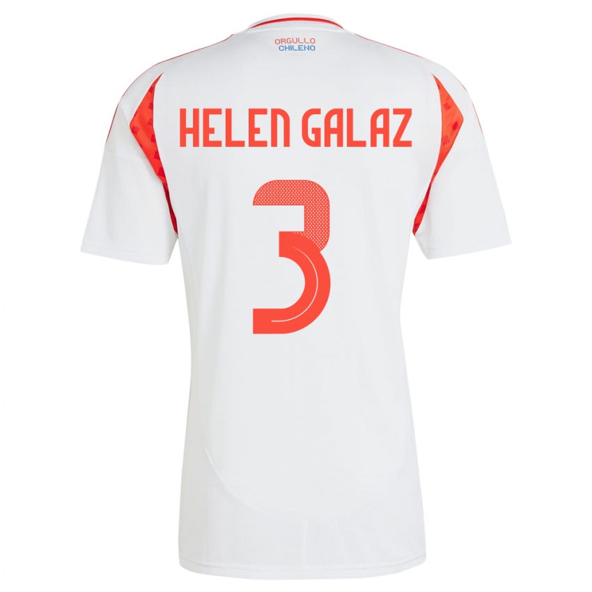 Hombre Camiseta Chile Su Helen Galaz #3 Blanco 2ª Equipación 24-26 La Camisa Perú