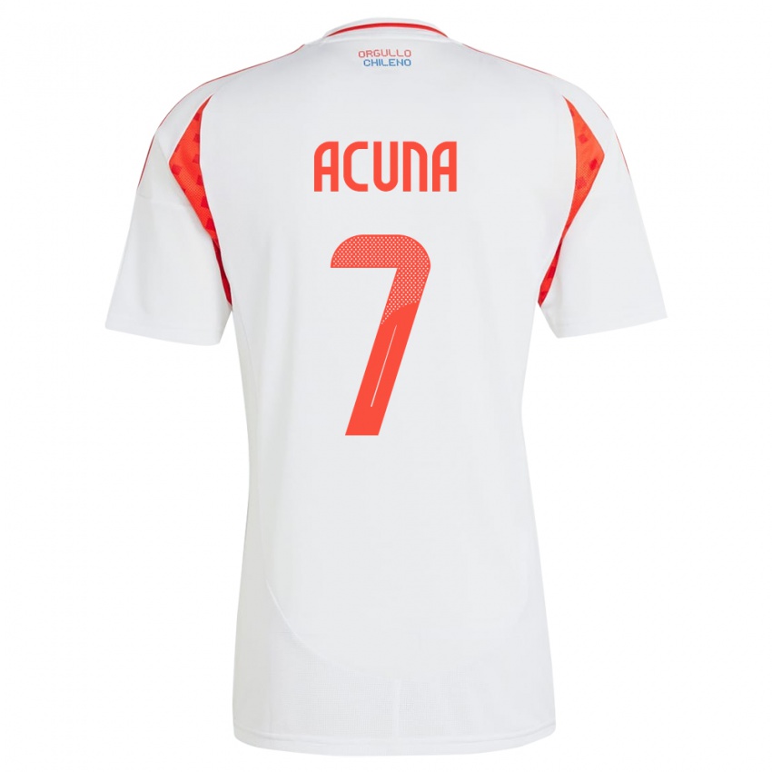 Hombre Camiseta Chile Yenny Acuña #7 Blanco 2ª Equipación 24-26 La Camisa Perú