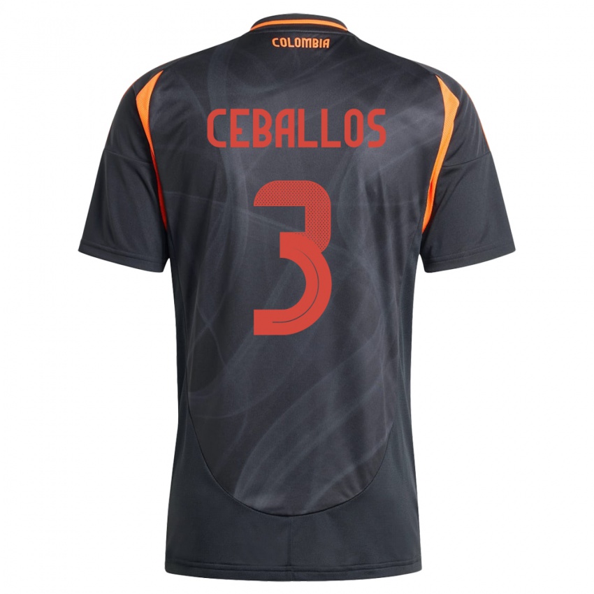 Hombre Camiseta Colombia Brayan Ceballos #3 Negro 2ª Equipación 24-26 La Camisa Perú