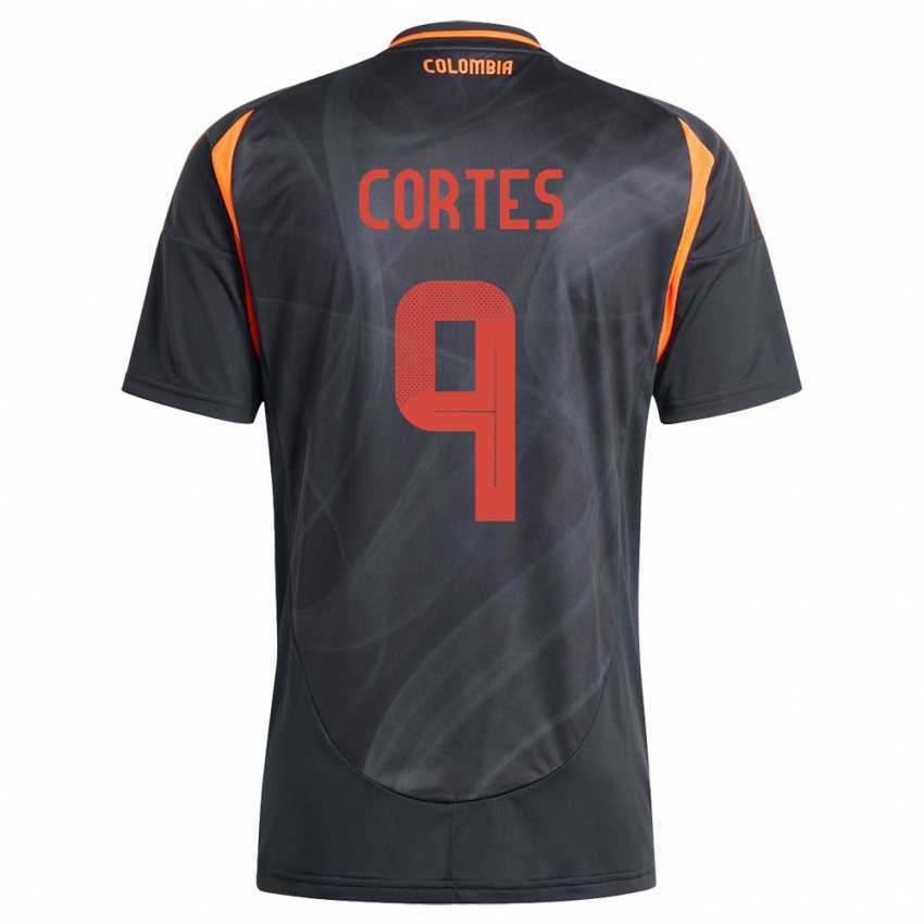 Hombre Camiseta Colombia Carlos Cortés #9 Negro 2ª Equipación 24-26 La Camisa Perú