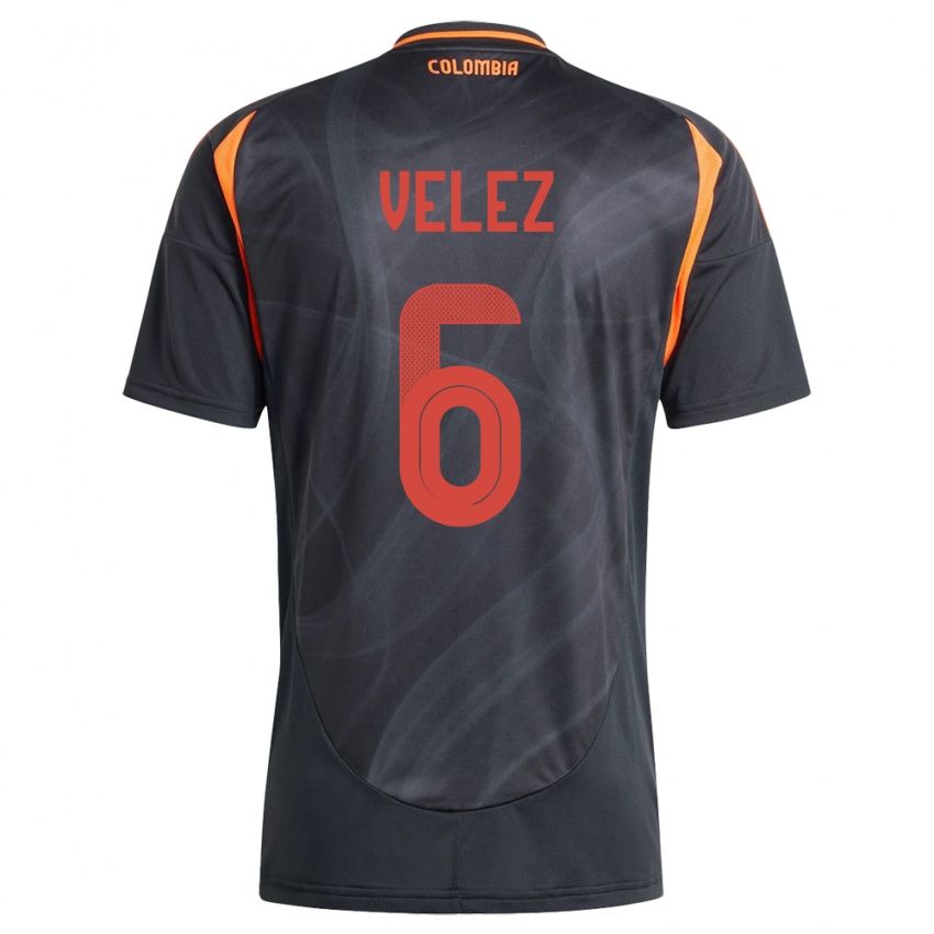 Hombre Camiseta Colombia Jhon Vélez #6 Negro 2ª Equipación 24-26 La Camisa Perú