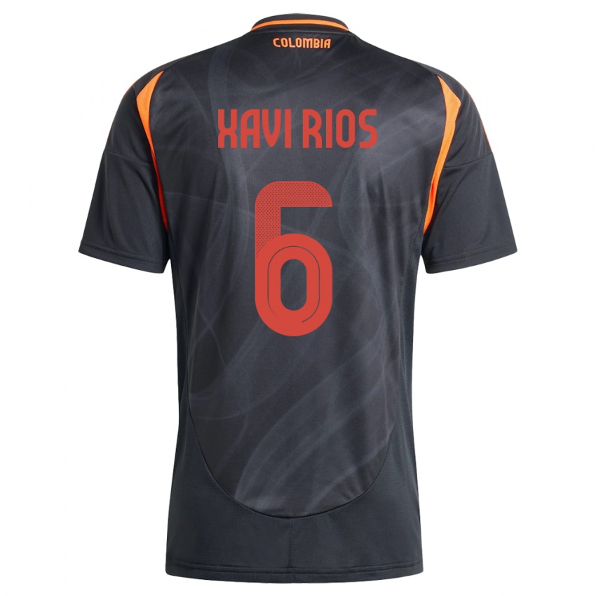 Hombre Camiseta Colombia Xavi Ríos #6 Negro 2ª Equipación 24-26 La Camisa Perú