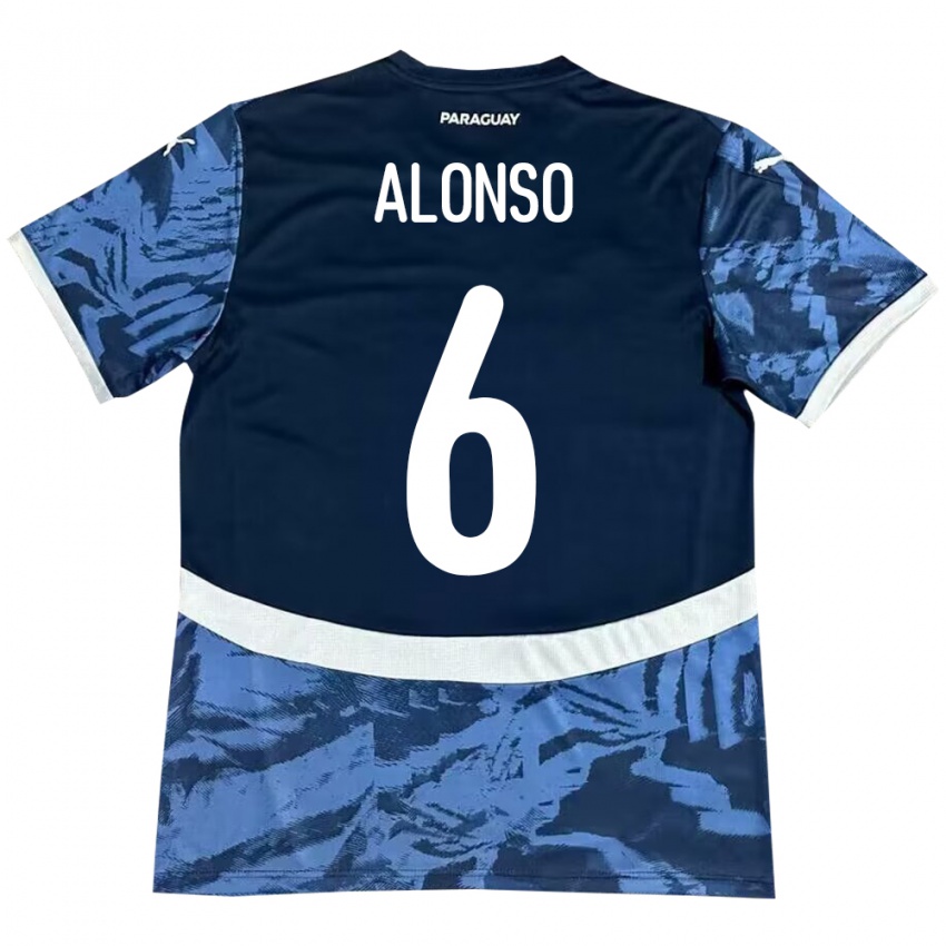 Hombre Camiseta Paraguay Júnior Alonso #6 Azul 2ª Equipación 24-26 La Camisa Perú