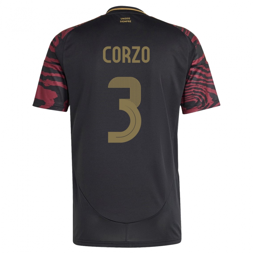 Hombre Camiseta Perú Aldo Corzo #3 Negro 2ª Equipación 24-26 La Camisa Perú