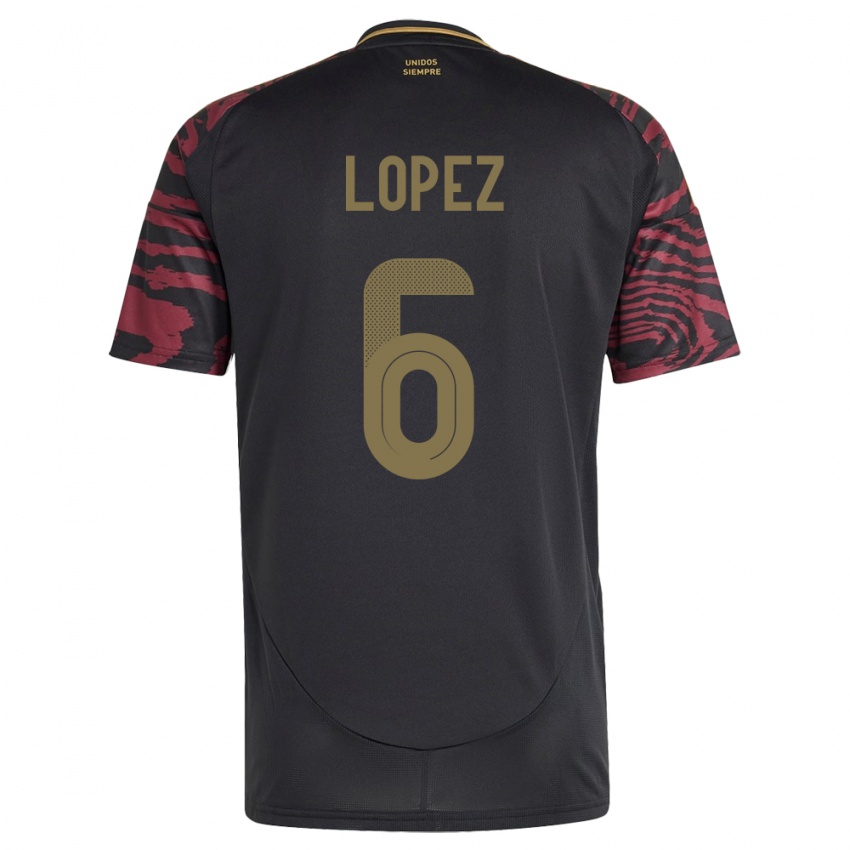 Hombre Camiseta Perú Marcos López #6 Negro 2ª Equipación 24-26 La Camisa Perú