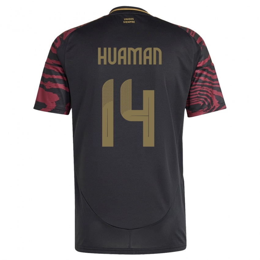 Hombre Camiseta Perú Marco Huamán #14 Negro 2ª Equipación 24-26 La Camisa Perú