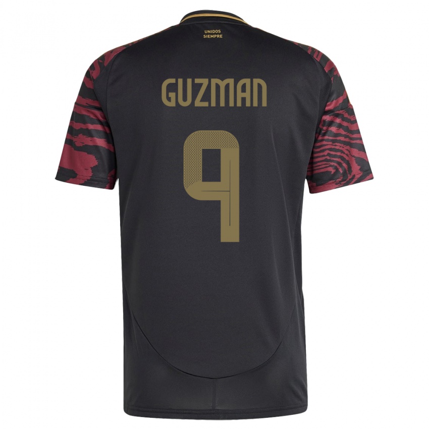 Hombre Camiseta Perú Víctor Guzmán #9 Negro 2ª Equipación 24-26 La Camisa Perú