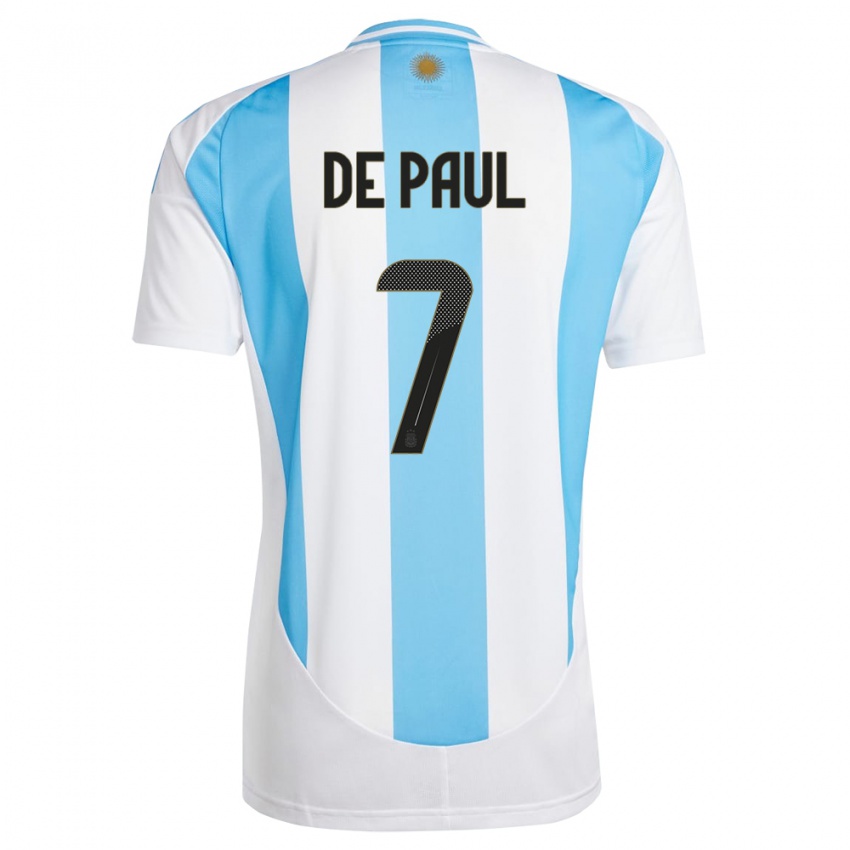 Mujer Camiseta Argentina Rodrigo De Paul #7 Blanco Azul 1ª Equipación 24-26 La Camisa Perú