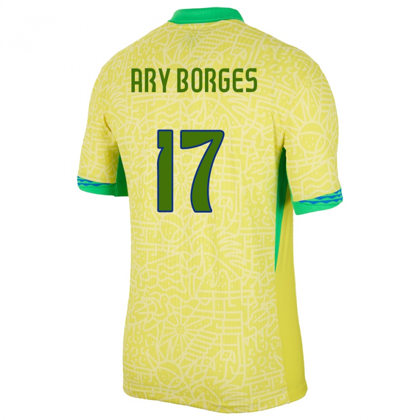 Mujer Camiseta Brasil Ary Borges #17 Amarillo 1ª Equipación 24-26 La Camisa Perú