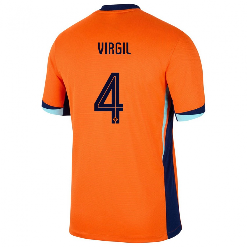 Mujer Camiseta Países Bajos Virgil Van Dijk #4 Naranja 1ª Equipación 24-26 La Camisa Perú