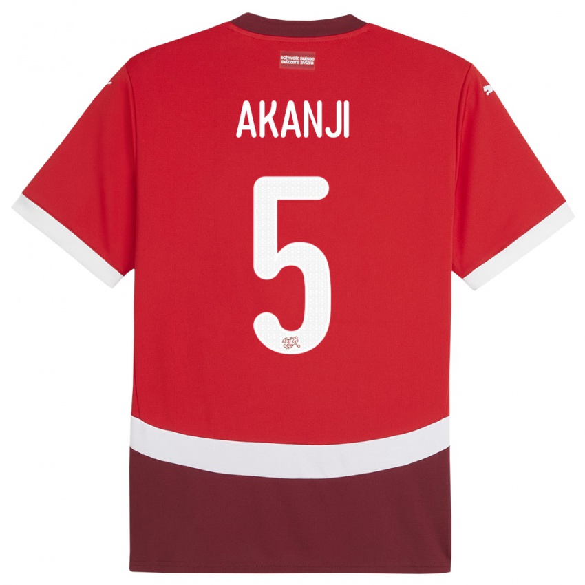 Mujer Camiseta Suiza Manuel Akanji #5 Rojo 1ª Equipación 24-26 La Camisa Perú