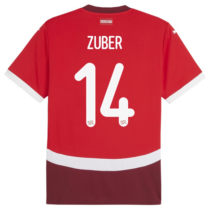 Mujer Camiseta Suiza Steven Zuber #14 Rojo 1ª Equipación 24-26 La Camisa Perú