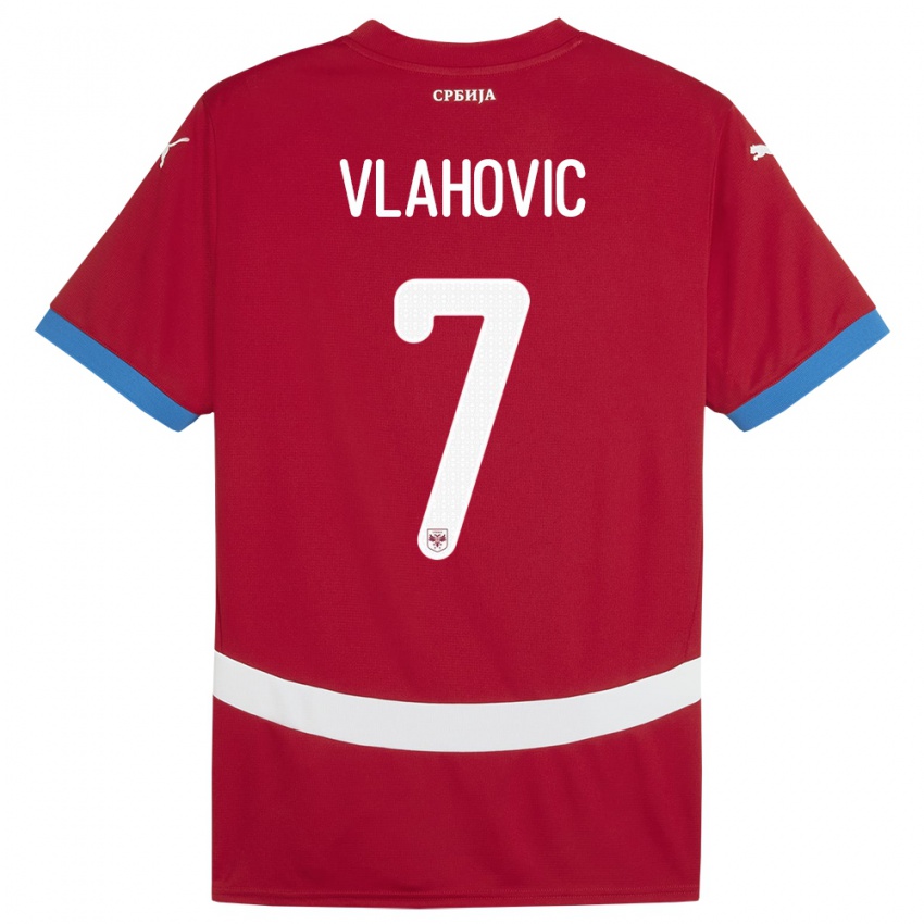 Mujer Camiseta Serbia Dusan Vlahovic #7 Rojo 1ª Equipación 24-26 La Camisa Perú