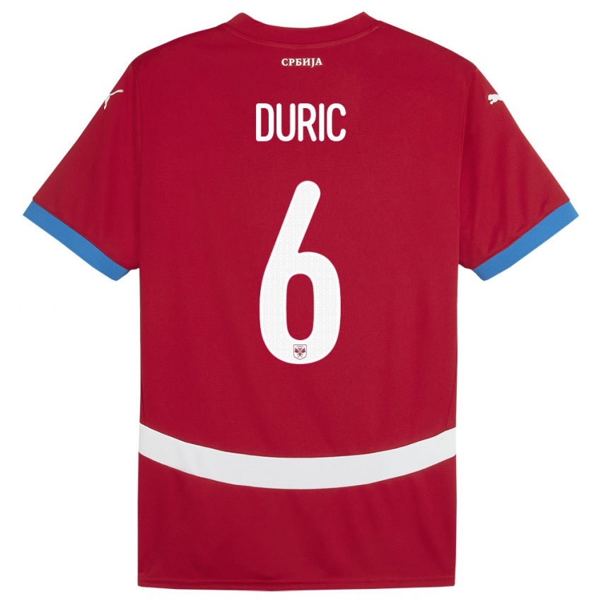 Mujer Camiseta Serbia Andrej Duric #6 Rojo 1ª Equipación 24-26 La Camisa Perú