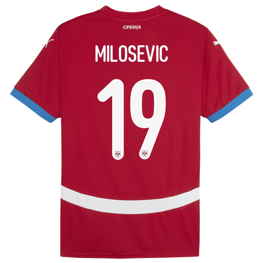 Mujer Camiseta Serbia Jovan Milosevic #19 Rojo 1ª Equipación 24-26 La Camisa Perú