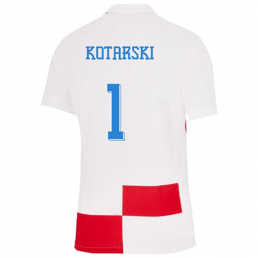 Mujer Camiseta Croacia Dominik Kotarski #1 Blanco Rojo 1ª Equipación 24-26 La Camisa Perú