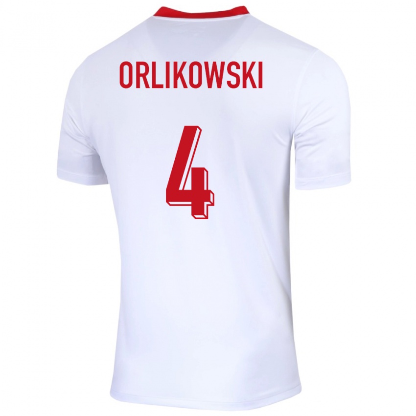 Mujer Camiseta Polonia Igor Orlikowski #4 Blanco 1ª Equipación 24-26 La Camisa Perú