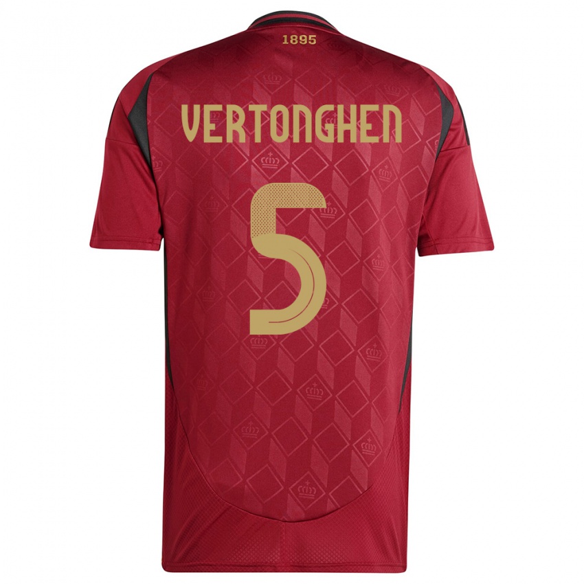 Mujer Camiseta Bélgica Jan Vertonghen #5 Borgoña 1ª Equipación 24-26 La Camisa Perú