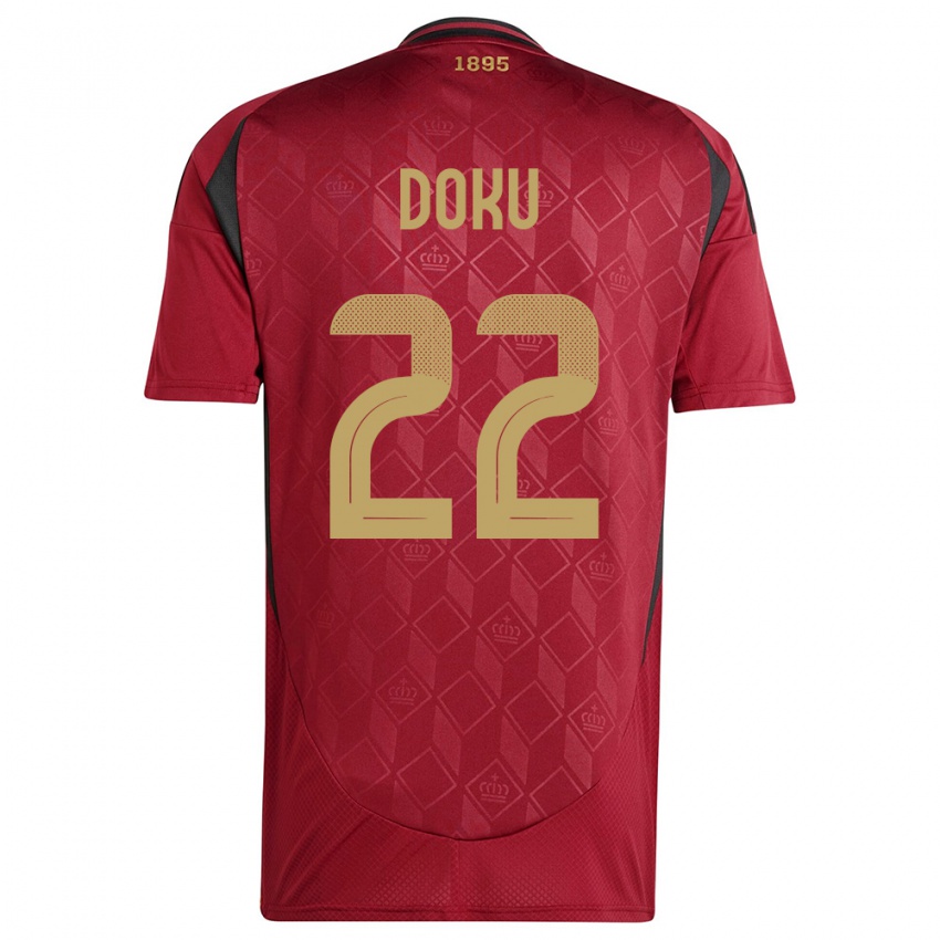 Mujer Camiseta Bélgica Jeremy Doku #22 Borgoña 1ª Equipación 24-26 La Camisa Perú