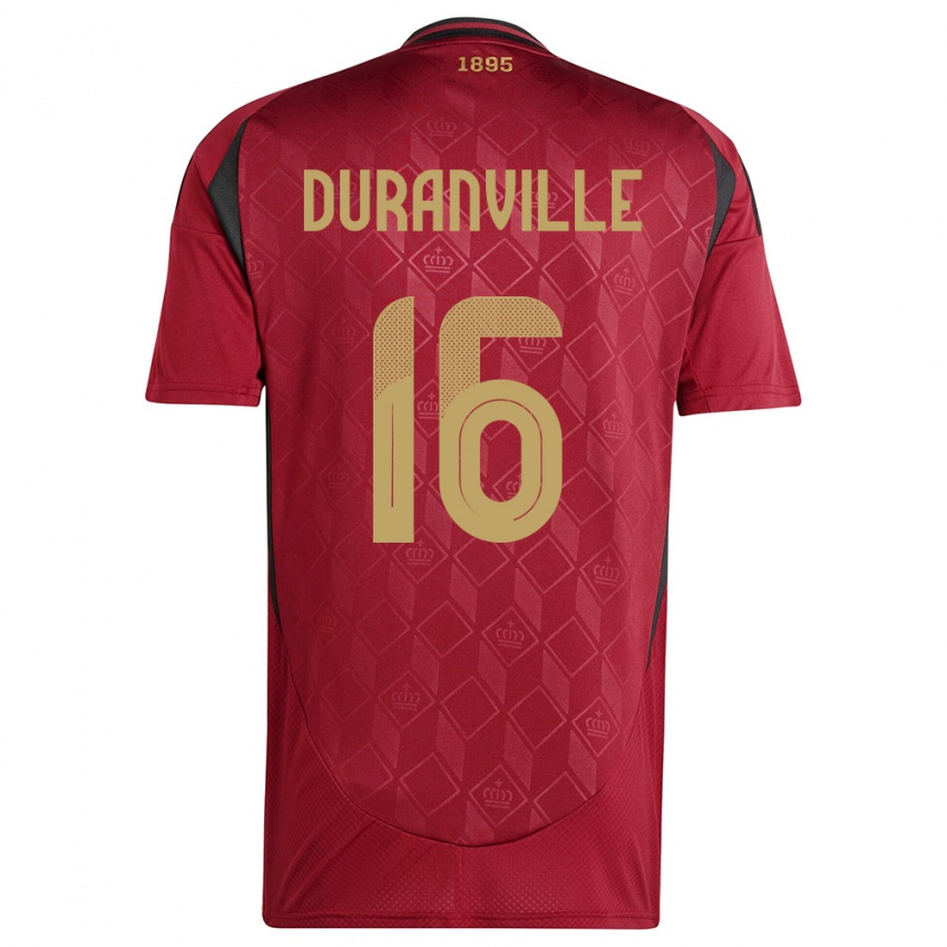 Mujer Camiseta Bélgica Julien Duranville #16 Borgoña 1ª Equipación 24-26 La Camisa Perú
