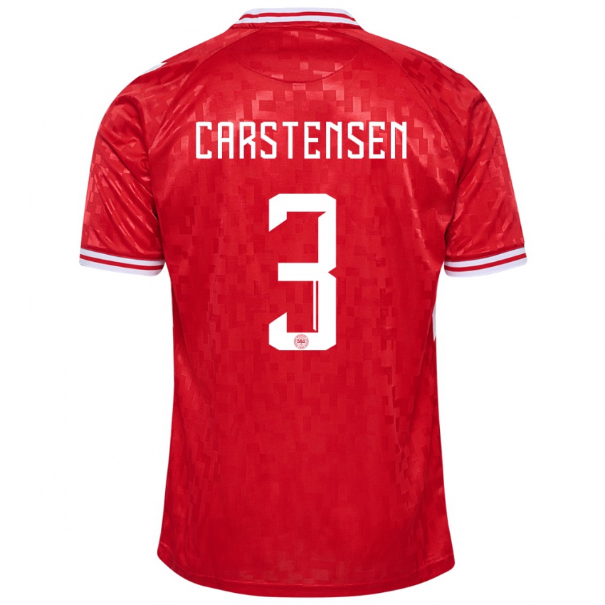 Mujer Camiseta Dinamarca Rasmus Carstensen #3 Rojo 1ª Equipación 24-26 La Camisa Perú