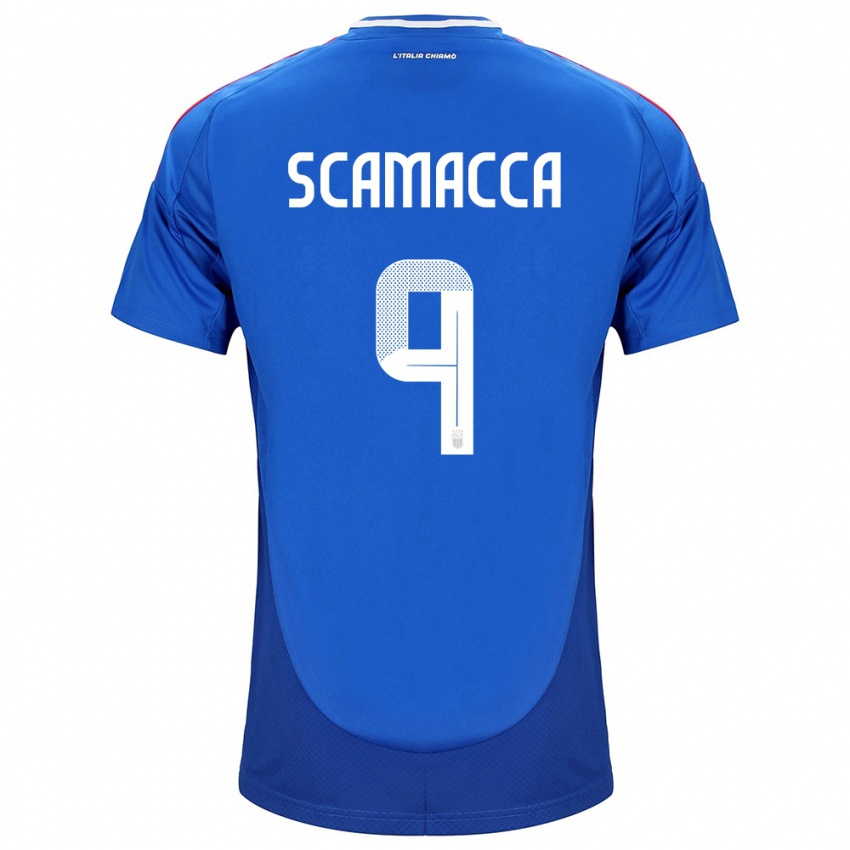Mujer Camiseta Italia Gianluca Scamacca #9 Azul 1ª Equipación 24-26 La Camisa Perú