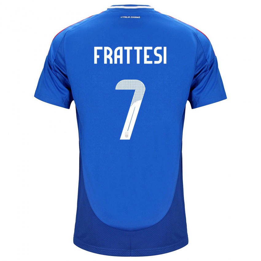 Mujer Camiseta Italia Davide Frattesi #7 Azul 1ª Equipación 24-26 La Camisa Perú