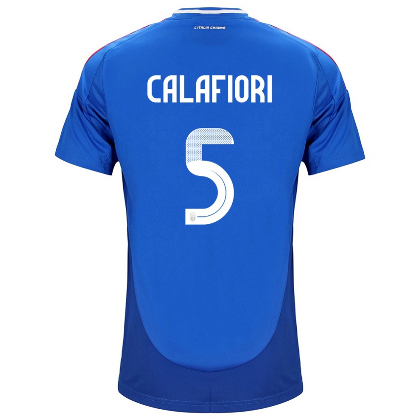Mujer Camiseta Italia Riccardo Calafiori #5 Azul 1ª Equipación 24-26 La Camisa Perú
