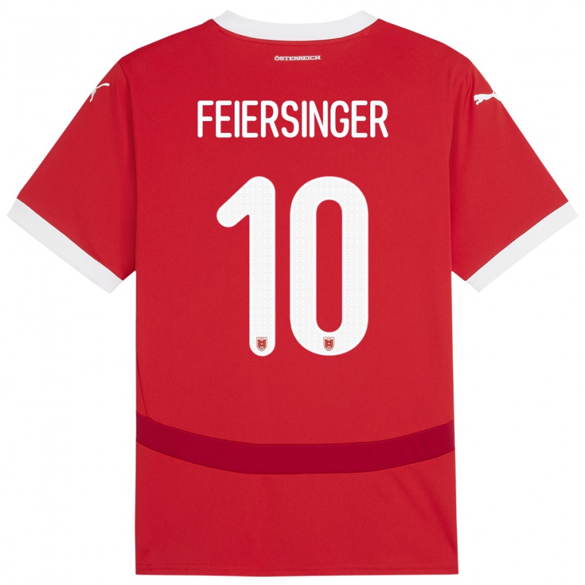 Mujer Camiseta Austria Laura Feiersinger #10 Rojo 1ª Equipación 24-26 La Camisa Perú