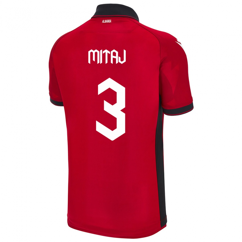 Mujer Camiseta Albania Mario Mitaj #3 Rojo 1ª Equipación 24-26 La Camisa Perú