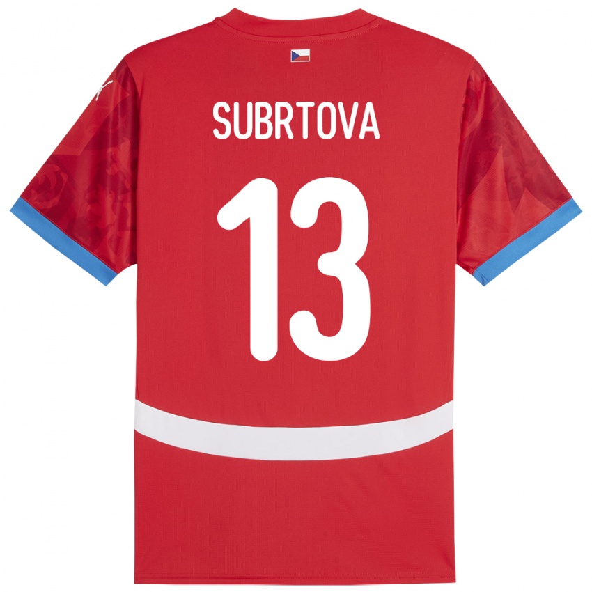 Mujer Camiseta Chequia Anna Šubrtová #13 Rojo 1ª Equipación 24-26 La Camisa Perú