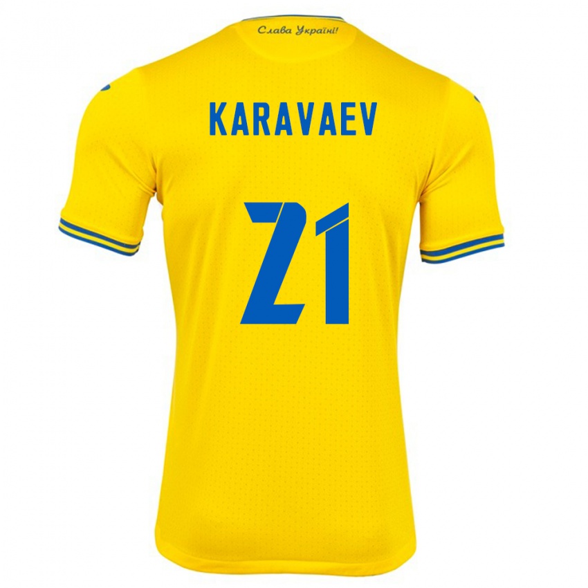 Mujer Camiseta Ucrania Oleksandr Karavaev #21 Amarillo 1ª Equipación 24-26 La Camisa Perú