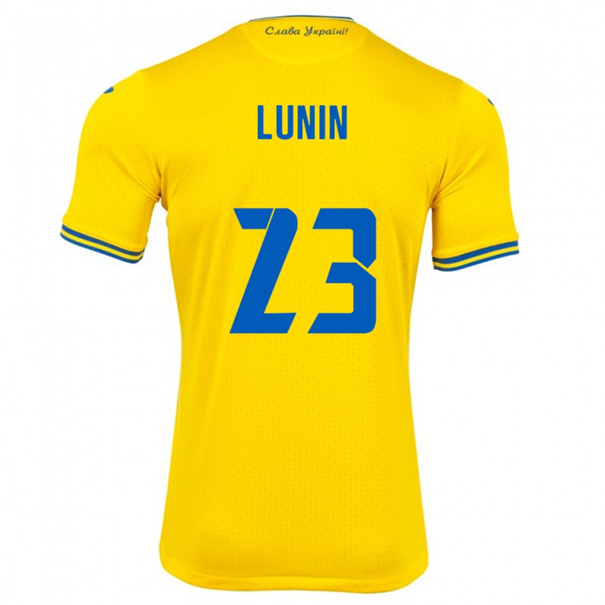 Mujer Camiseta Ucrania Andriy Lunin #23 Amarillo 1ª Equipación 24-26 La Camisa Perú