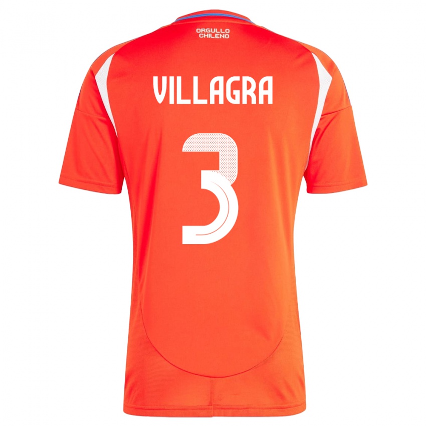Mujer Camiseta Chile Jonathan Villagra #3 Rojo 1ª Equipación 24-26 La Camisa Perú