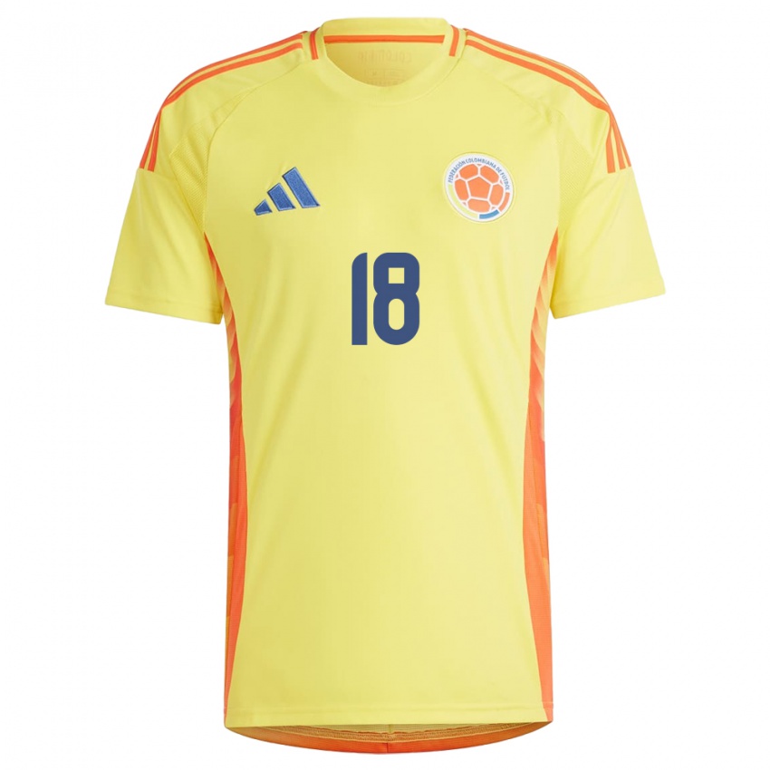 Mujer Camiseta Colombia Jhon Echavez #18 Amarillo 1ª Equipación 24-26 La Camisa Perú