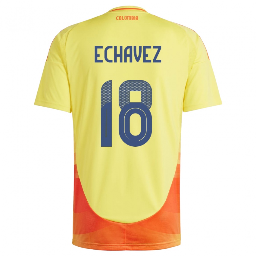 Mujer Camiseta Colombia Jhon Echavez #18 Amarillo 1ª Equipación 24-26 La Camisa Perú