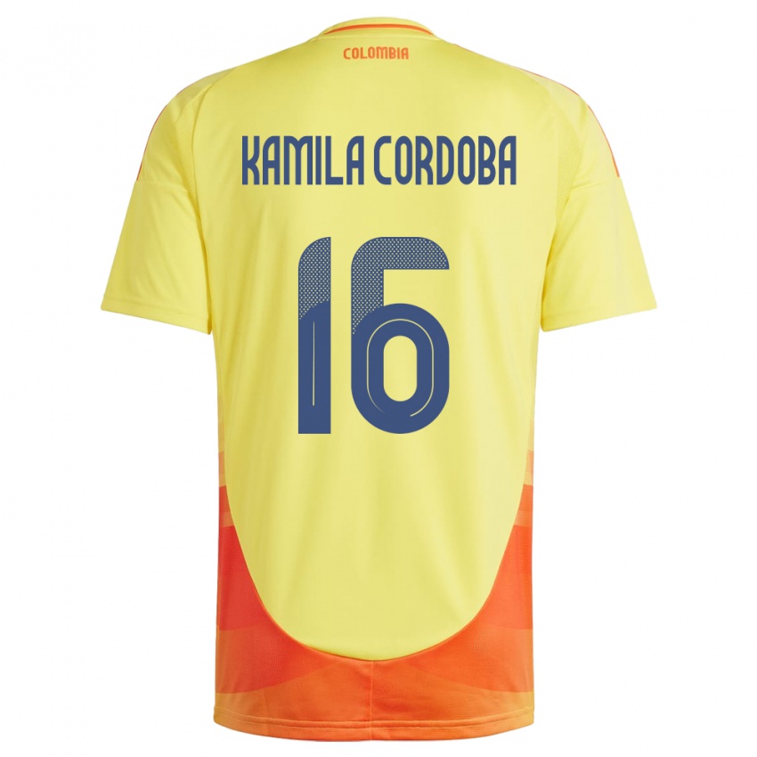 Mujer Camiseta Colombia Sara Kamila Córdoba #16 Amarillo 1ª Equipación 24-26 La Camisa Perú