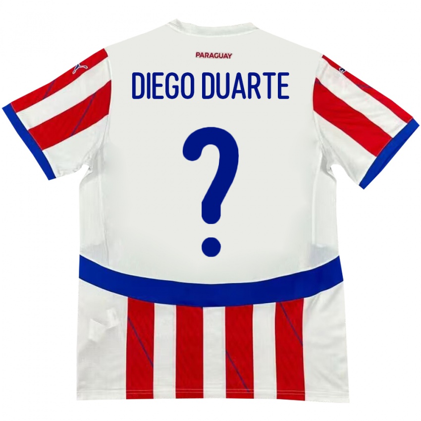Mujer Camiseta Paraguay Diego Duarte #0 Blanco Rojo 1ª Equipación 24-26 La Camisa Perú