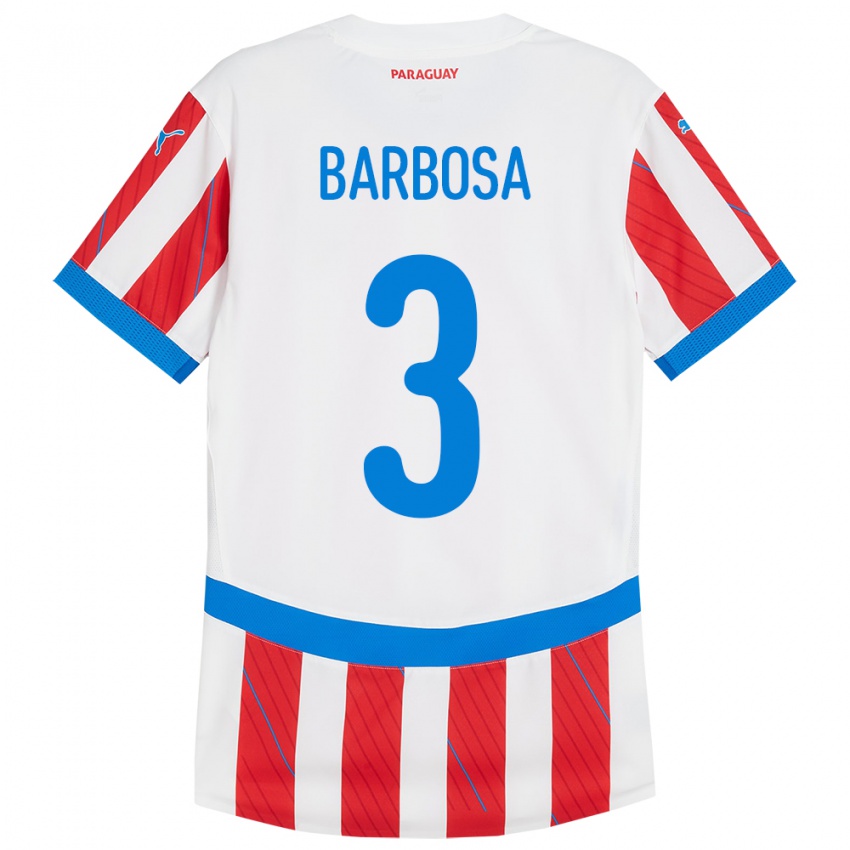 Mujer Camiseta Paraguay Camila Barbosa #3 Blanco Rojo 1ª Equipación 24-26 La Camisa Perú