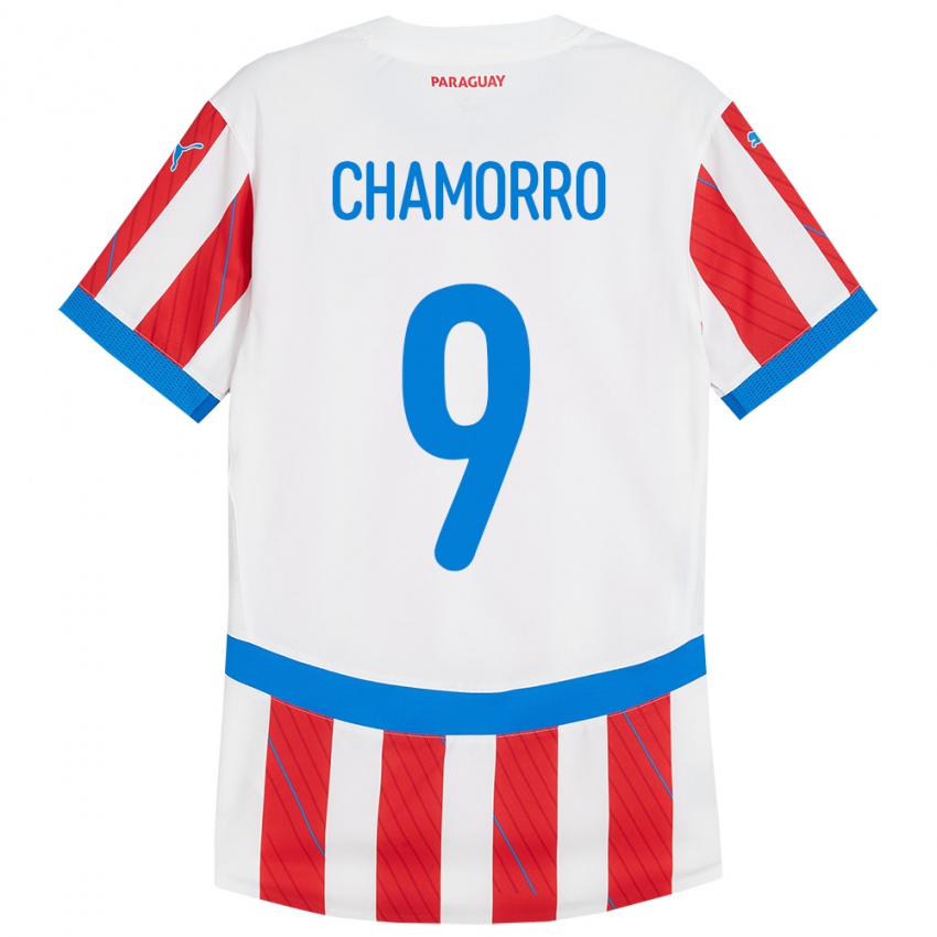 Mujer Camiseta Paraguay Lice Chamorro #9 Blanco Rojo 1ª Equipación 24-26 La Camisa Perú