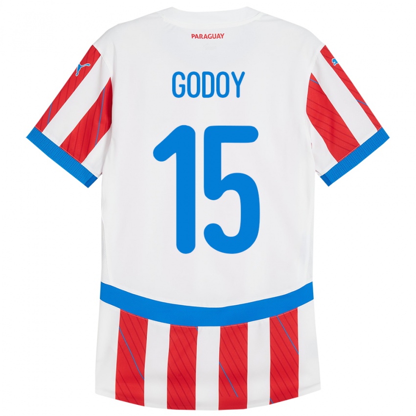 Mujer Camiseta Paraguay Fanny Godoy #15 Blanco Rojo 1ª Equipación 24-26 La Camisa Perú