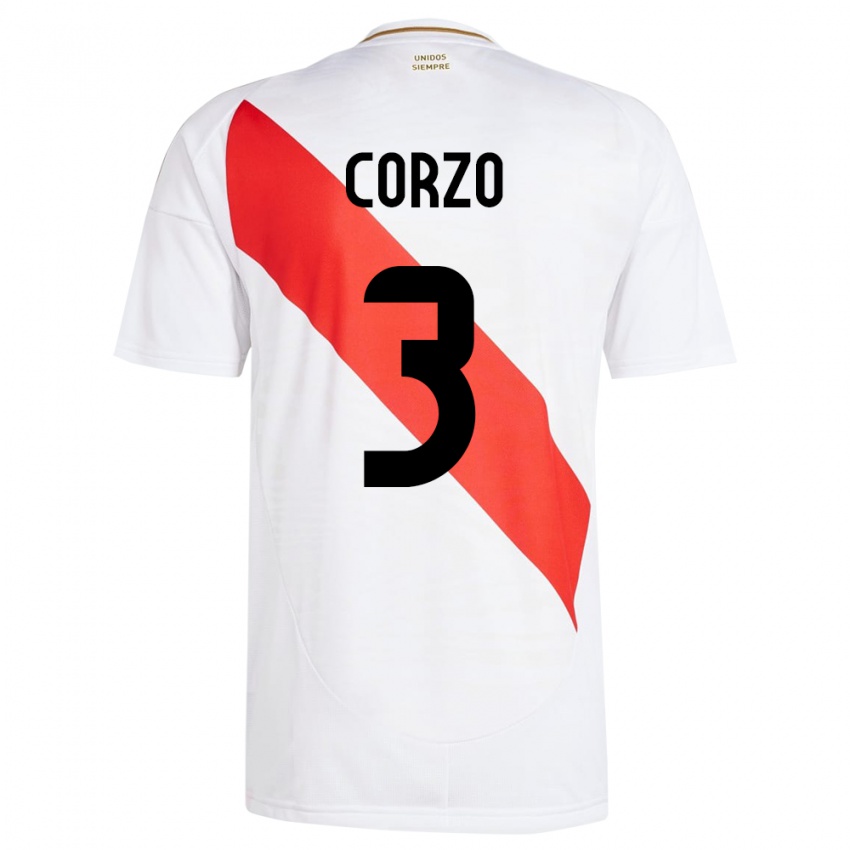 Mujer Camiseta Perú Aldo Corzo #3 Blanco 1ª Equipación 24-26 La Camisa Perú