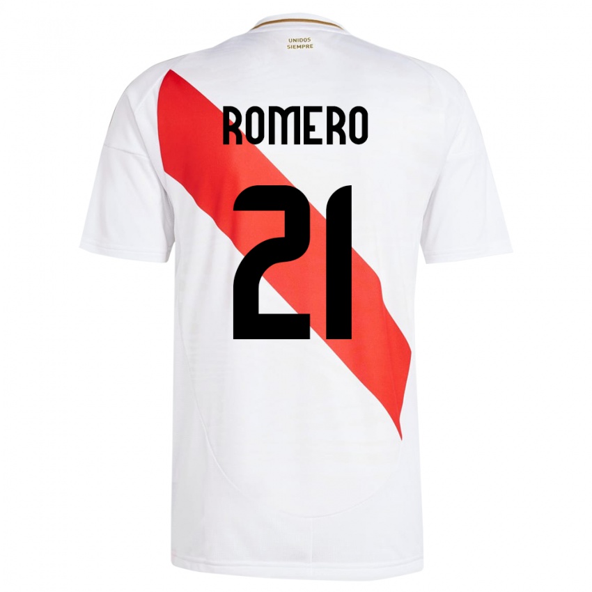 Mujer Camiseta Perú Diego Romero #21 Blanco 1ª Equipación 24-26 La Camisa Perú