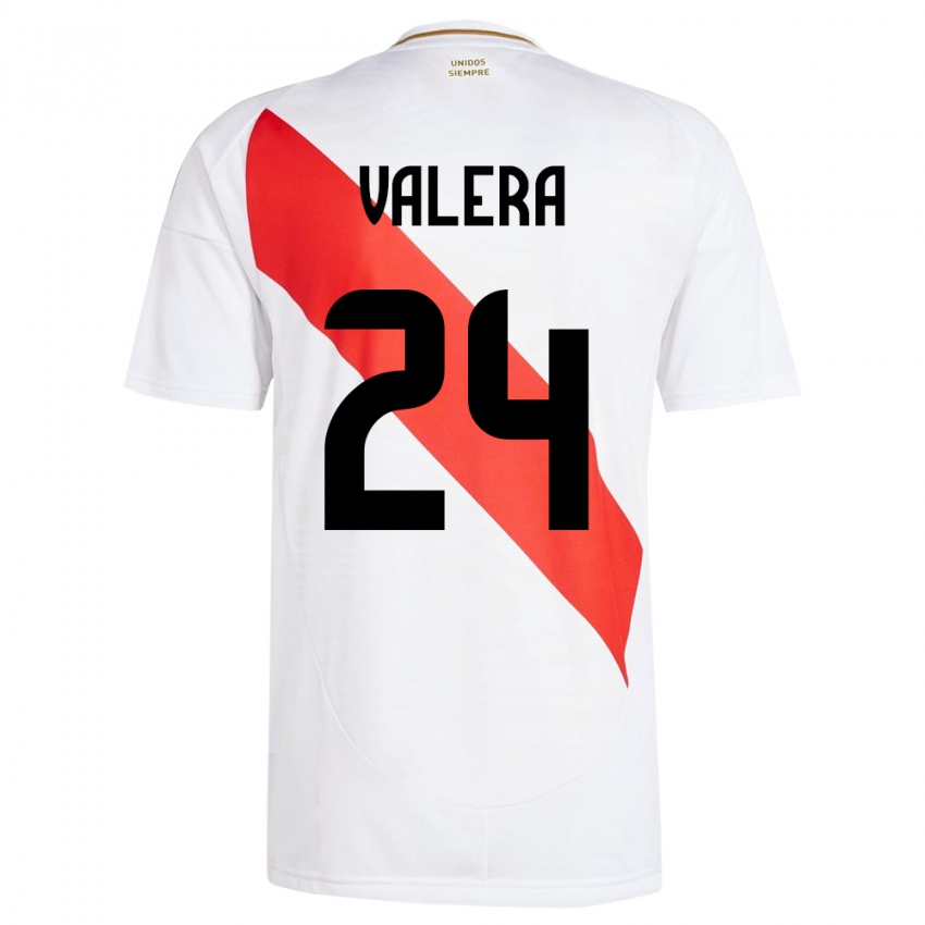 Mujer Camiseta Perú Álex Valera #24 Blanco 1ª Equipación 24-26 La Camisa Perú