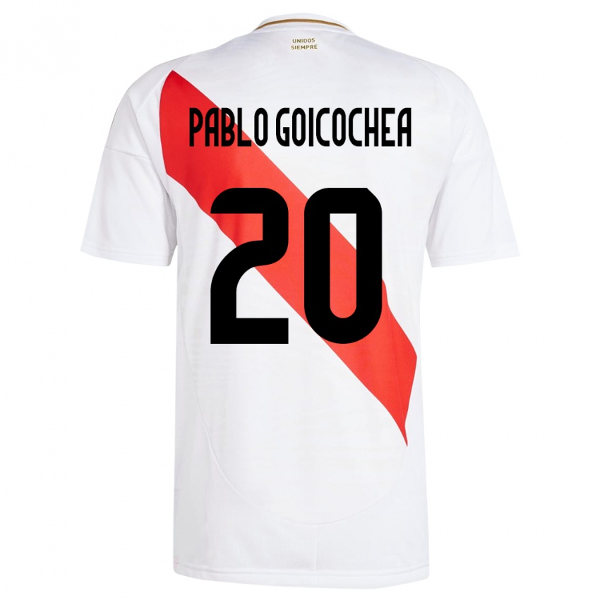 Mujer Camiseta Perú Juan Pablo Goicochea #20 Blanco 1ª Equipación 24-26 La Camisa Perú
