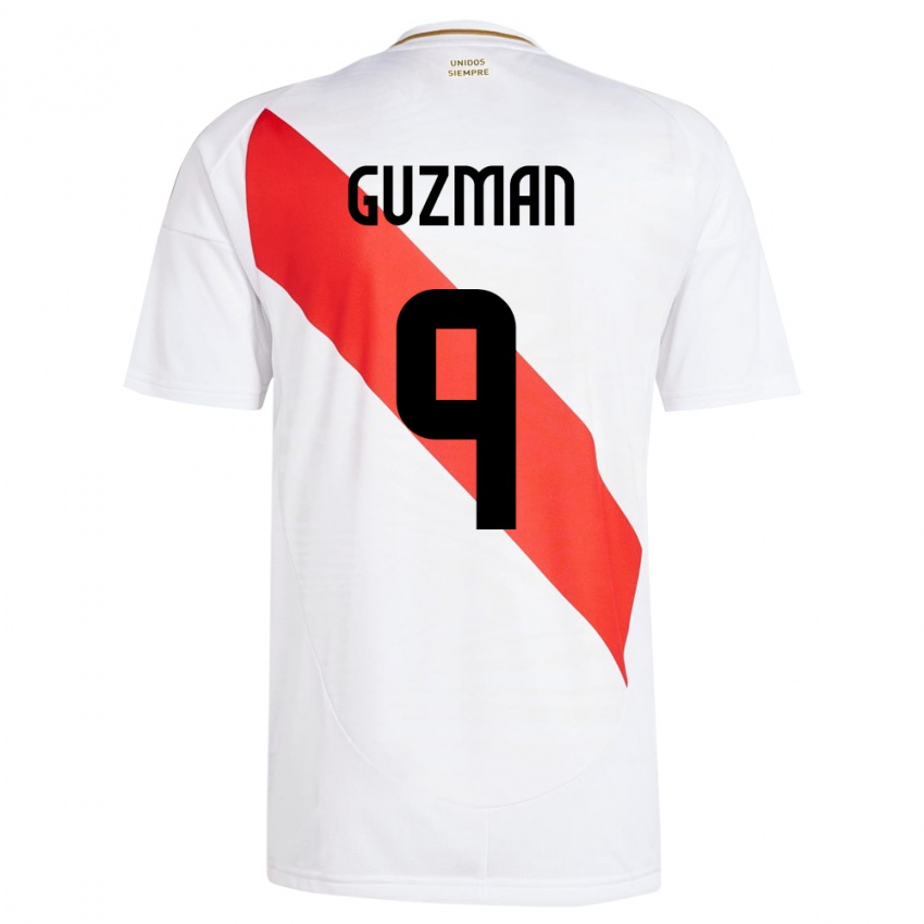 Mujer Camiseta Perú Víctor Guzmán #9 Blanco 1ª Equipación 24-26 La Camisa Perú